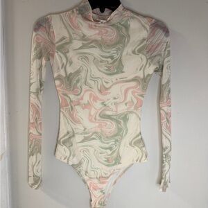 Belle Du Jour Pastel Swirl Mesh Top in Pink & Sage